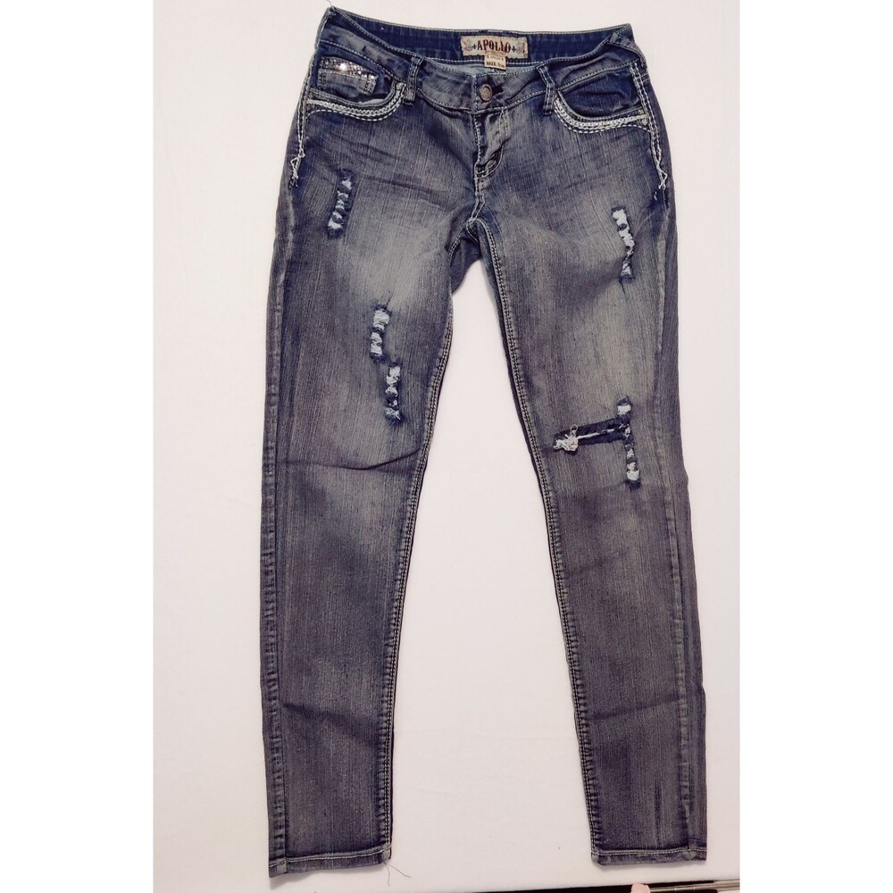Apollo Jeans Denim Women's Junior Blue Low Rise Medium Wash Distressed Size 9/10